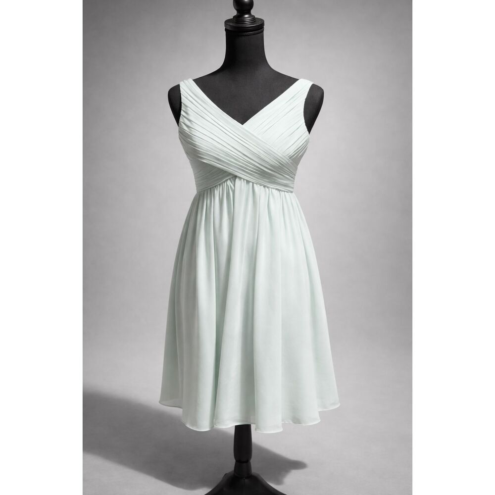 Bari Jay Junior Bridesmaid Dress Size 16 Mint Chiffon A Line Formal Wedding